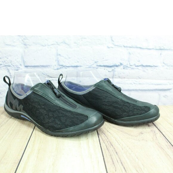 Merell Enlighten Glitz Breeze Black Nylon Front Zip Flat Loafer Shoes Size 7.5 - Picture 3 of 9